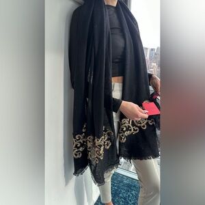 Black Valentino scarf with golden embroidery